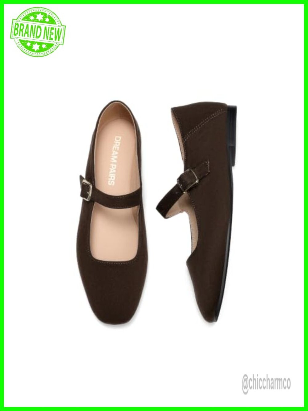 Women's Square Toe Mary Jane Flats with Adjustable Buckle Strap